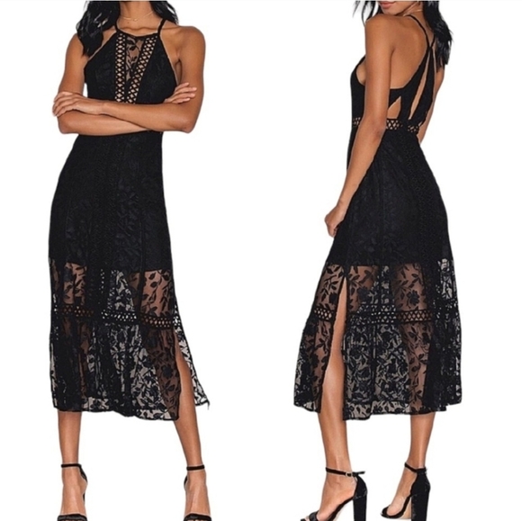 Free People Anastasia Lace Crochet Lined  Fairy Goth Emo Sleeveless Maxi Dress - Picture 2 of 16